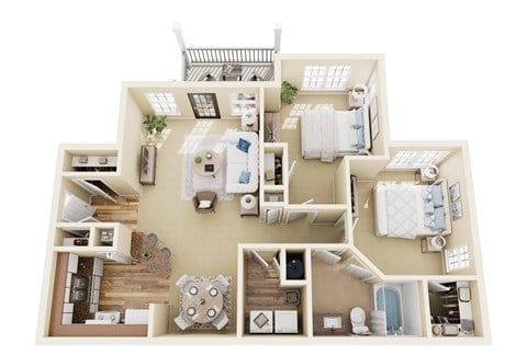 Floor plan for 2 beds, 1 bath, 1090 sqft